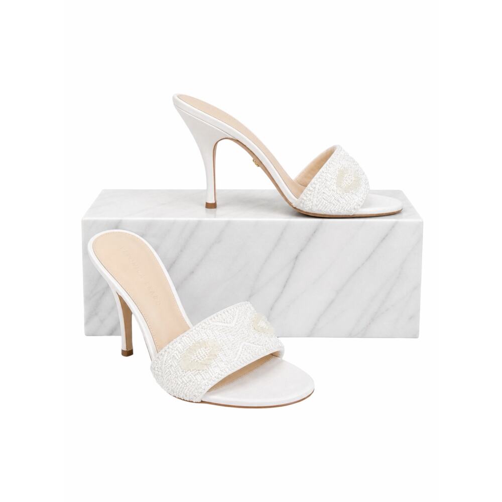 Veronica Beard Braxton Beaded Mule Sandal Coconut White Size 9M